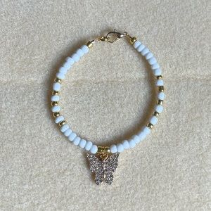 *2 for $20* White and Gold Beaded Butterfly Charm Bracelet
